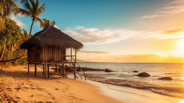 Mare tropicale con una capanna sulla spiaggia