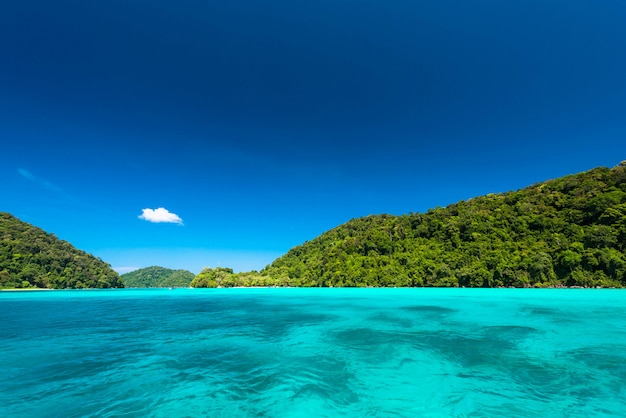 Mare tropicale pulito e luminoso con cielo blu all&#39;isola di Surin, Tailandia