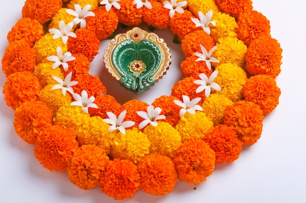 Marigold Flower rangoli Design for Diwali Festival, Indian Festival flower decoration