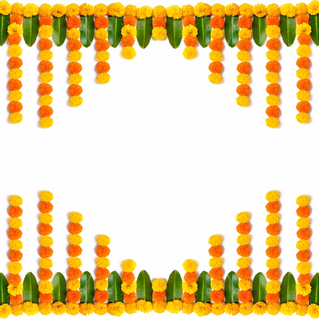 Marigold Flower rangoli Design per Diwali Festival, decorazione floreale del festival indiano
