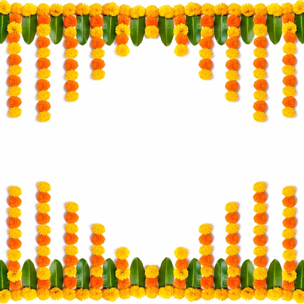 Marigold Flower rangoli Design per Diwali Festival, decorazione floreale del festival indiano