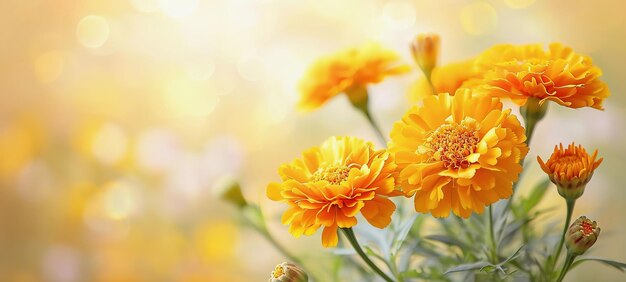 Marigold su sfondo sfocato copia spazio banner floreale