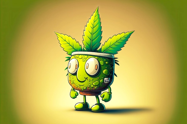 Marijuana medica e personaggio dei cartoni animati di foglie di cannabis di canapa