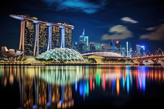 Marina Bay Sands a Singapore di notte Marina Bay area di notte Singapore AI Generato