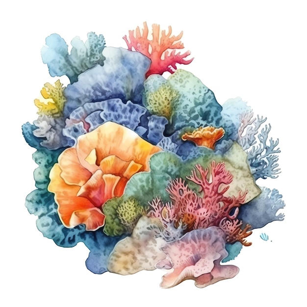 Marine colorfull barriera corallina acquerello illustrazione animali marini clipart