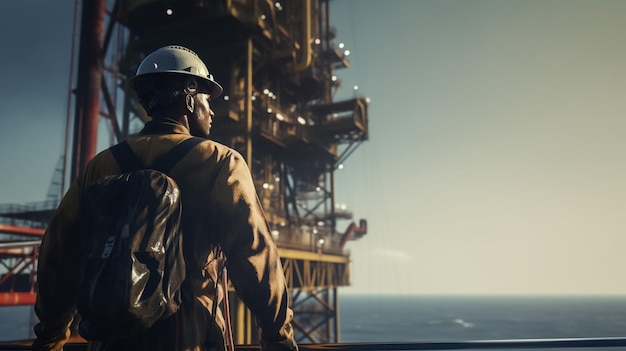 Marine Deck Officer o Chief Mate sul ponte di una nave offshore o di una nave che indossa PPE di protezione personale