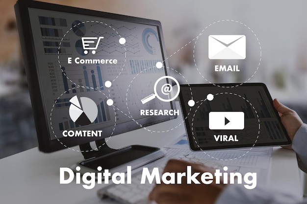 Marketing digitale professionale Concetto di media SEO tecnologia di marketing dati di comunicazione Analisi dello sviluppo digitale creativo Internet Cyberspace