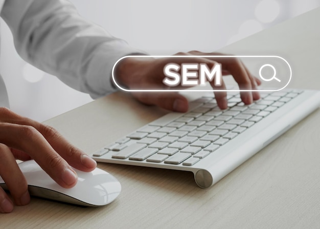 Marketing sui motori di ricerca SEM marketing online e concetto di marketing digitale