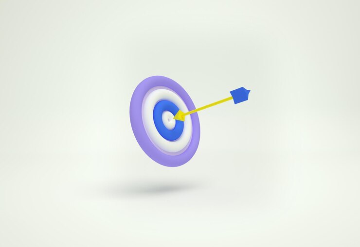 Marketing time concept Target the business Purple target and blue arrow on purple background