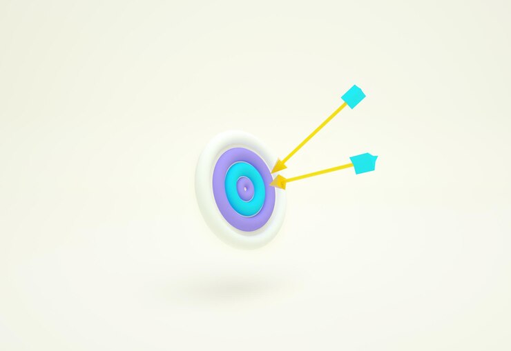 Marketing time concept Target the business Purple target and blue arrow on purple background