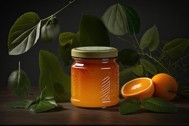 Marmellata di arance in vaso di vetro illustrazione AI generativa