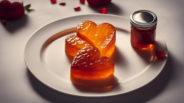 Marmellata di fragole a forma di cuore su un piatto