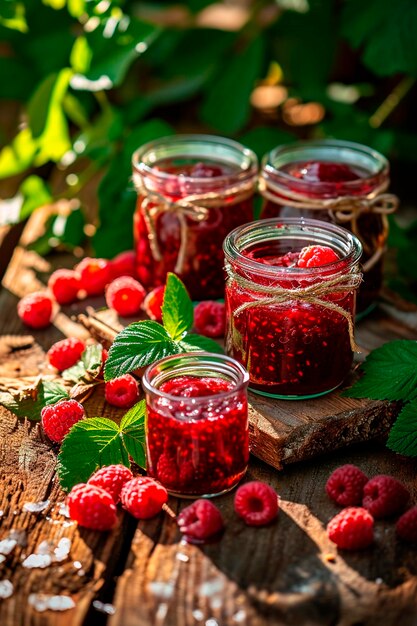 Marmellata di lamponi in barattolo Focalizzazione selettiva