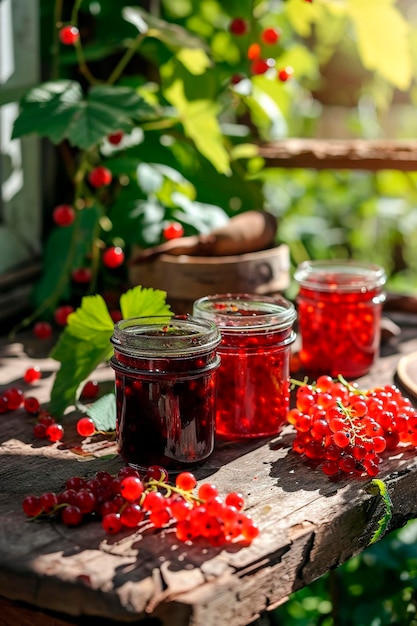 marmellata di ribes rosso in un barattolo Focus selettivo