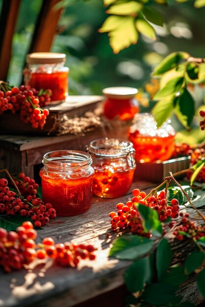 Marmellata di Rowan in un barattolo Focalizzazione selettiva