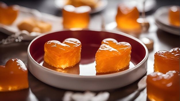 Marmellata dolce a forma di cuore su un piatto