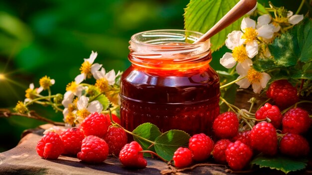 Marmellata fatta in casa in un barattolo Focalizzazione selettiva