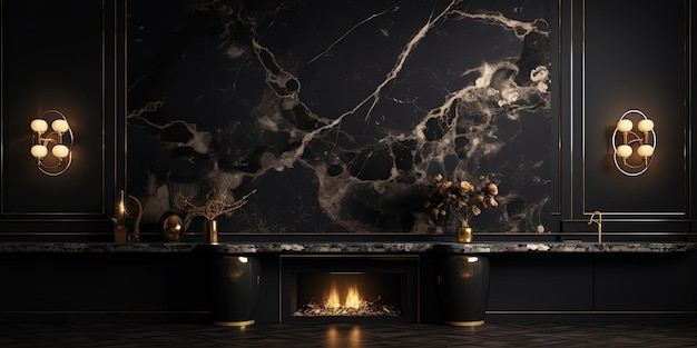 marmo nero con luci in oro e in stile classico