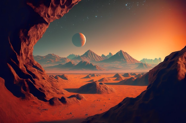 Marte il paesaggio del pianeta rosso con il deserto e le montagne generative ai