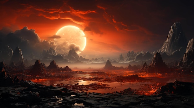 Marte un pianeta alieno rosso con montagne rocciose
