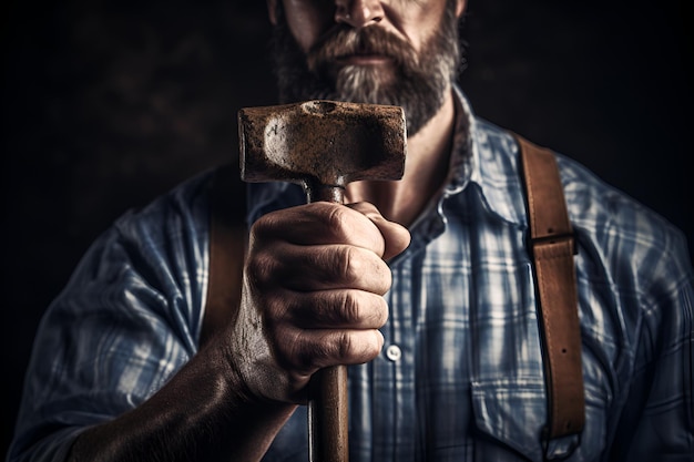 Martello nelle mani di un uomo Labor Day concetto generazione AI