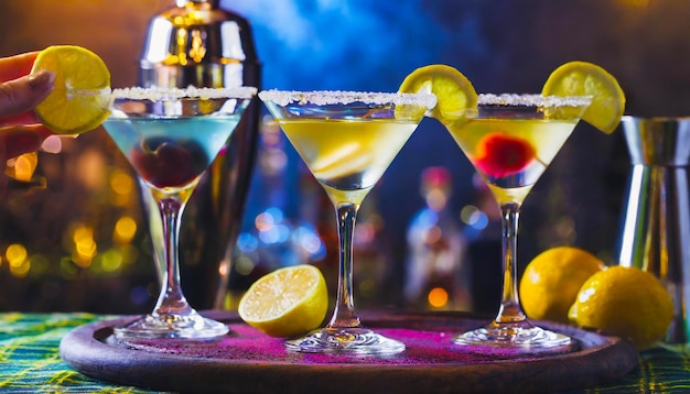 Martini cocktail bar sullo sfondo da vicino Cheers concept