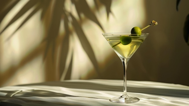 Martini con olive su uno stuzzicadenti