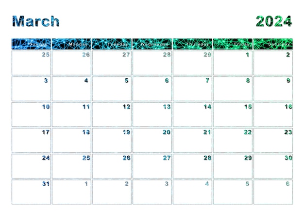 Marzo 2024 settimana di calendario inizio domenica design moderno