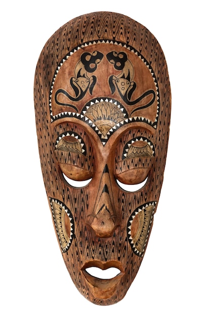 Maschera africana in legno isolata su sfondo bianco Souvenir di viaggio