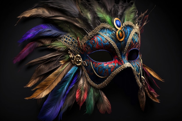 Maschera colorata con piume Carnevale veneziano