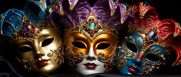 Maschera colorata di Mardi Gras isolata su nero