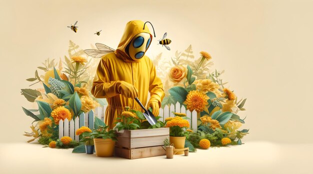 Maschera d'ape e tuta gialla