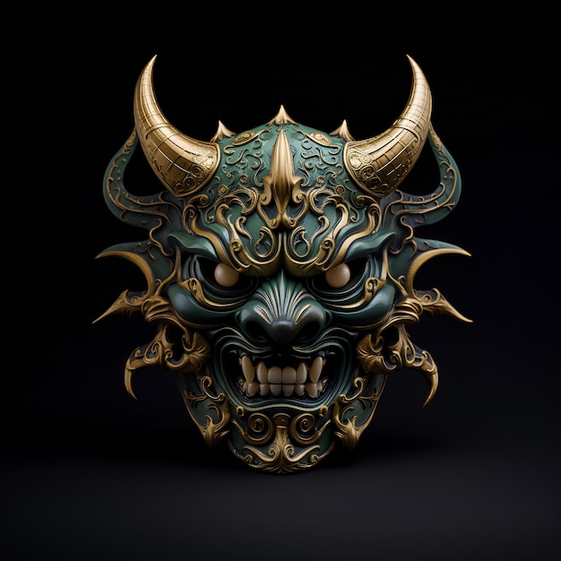 maschera da guerriero samurai giapponese in stile foglia oro