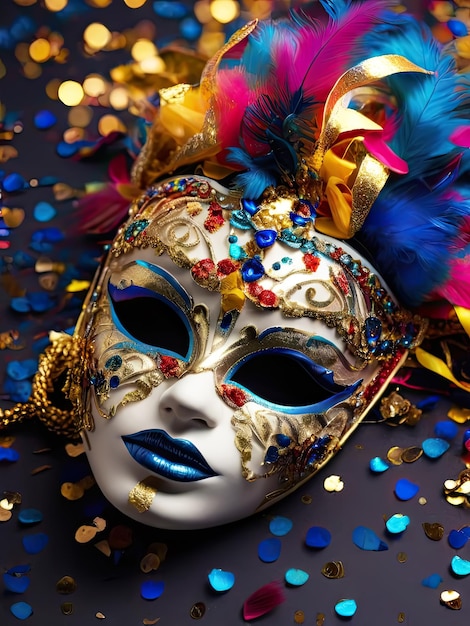 Maschera di carnevale colorata da vicino Attributo tradizionale del costume festivo