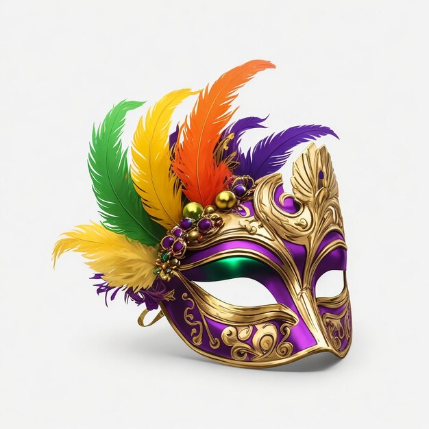 Maschera di carnevale colorata su uno sfondo bianco