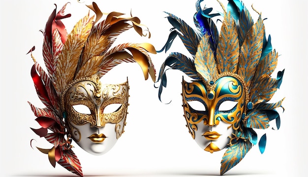 Maschera di carnevale di lusso realistica con piume colorate