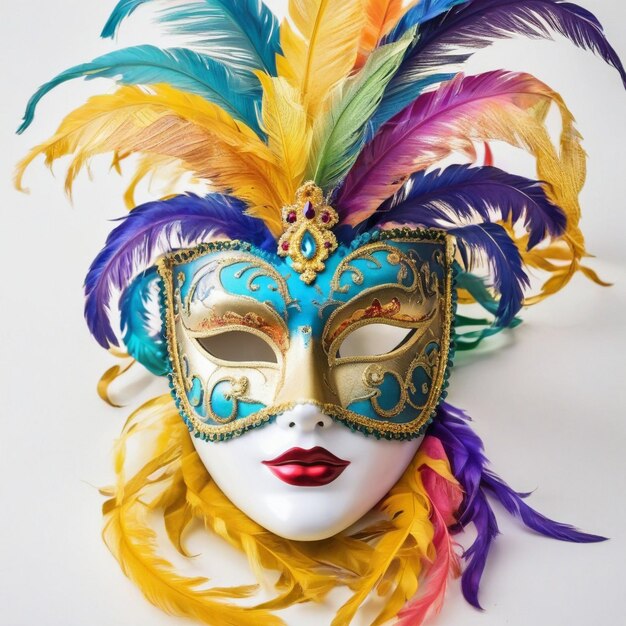 Maschera di Carnevale e luccica su sfondo bianco