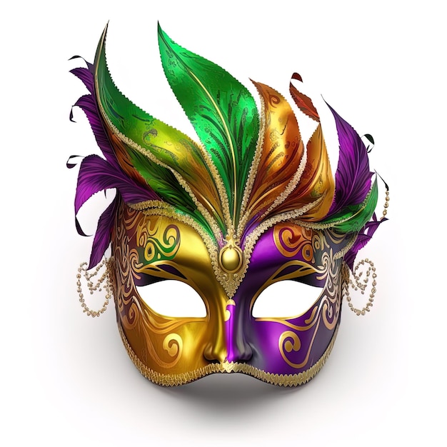 Maschera di carnevale festiva del Mardi Gras su sfondo bianco