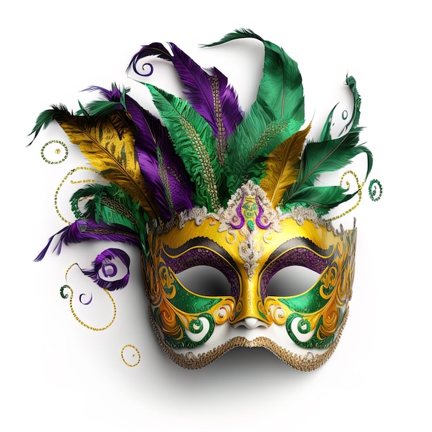 Maschera di carnevale festiva di Mardi Gras su uno sfondo bianco