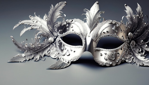 Maschera di Carnevale in Argento con piume argentate