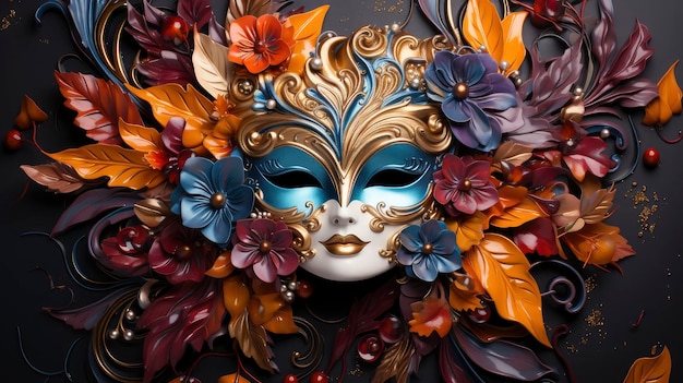 Maschera di carnevale ornata con elaborati disegni floreali