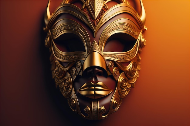 Maschera di carnevale veneziana con ornamento dorato su uno sfondo di colore solido ai generativo