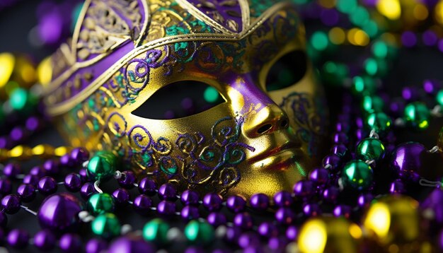 Maschera di Mardi Gras travestimento costume di celebrazione viola generato da AI