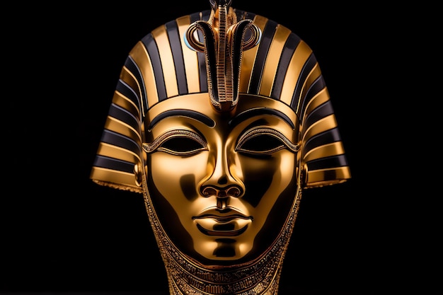 Maschera dorata che ricorda la famosa foto illustrativa della maschera funeraria di Tutankhamon