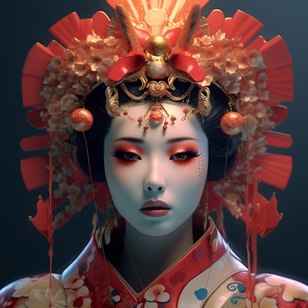 Maschera Geisha Sfondo Giappone