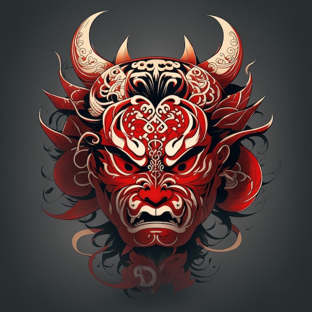 Maschera Hannya rossa giapponese per magliette, giochi, esports, ecc. generata dall'IA