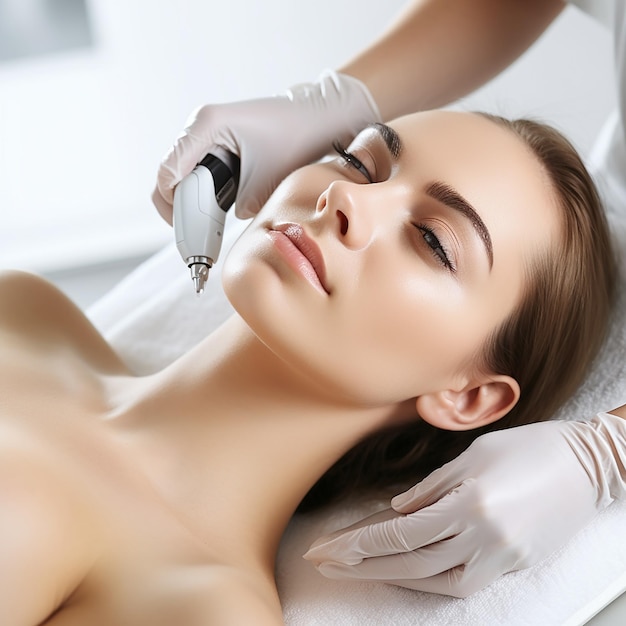 Maschera per peeling del viso, trattamento di bellezza spa, cura della pelle, donna che si fa cura del viso da un estetista alla spa