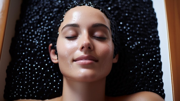 Maschera per peeling del viso, trattamento di bellezza spa, cura della pelle, donna che si fa cura del viso da un estetista alla spa