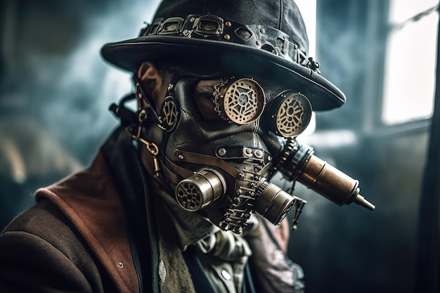 Maschera Steampunk su un uomo ai generativo