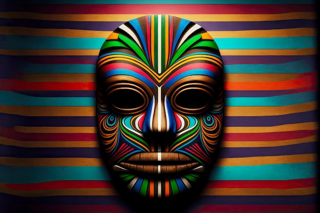 Maschera tiki multicolore a strisce riti etnici sulle isole